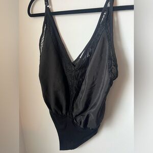 About Us x Revolve Black Lace Satin Embroidered Camisole Bodysuit XS